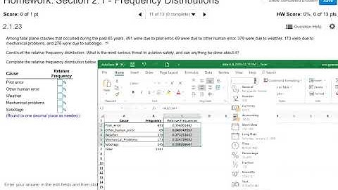 MyMathLab Homework: Create a Relative Frequency Distribution with Excel