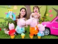 Çocuk oyunları! Ayşe ve Defne, Peppa Pig ailesi için renkli play doh dondurma yapıyor!