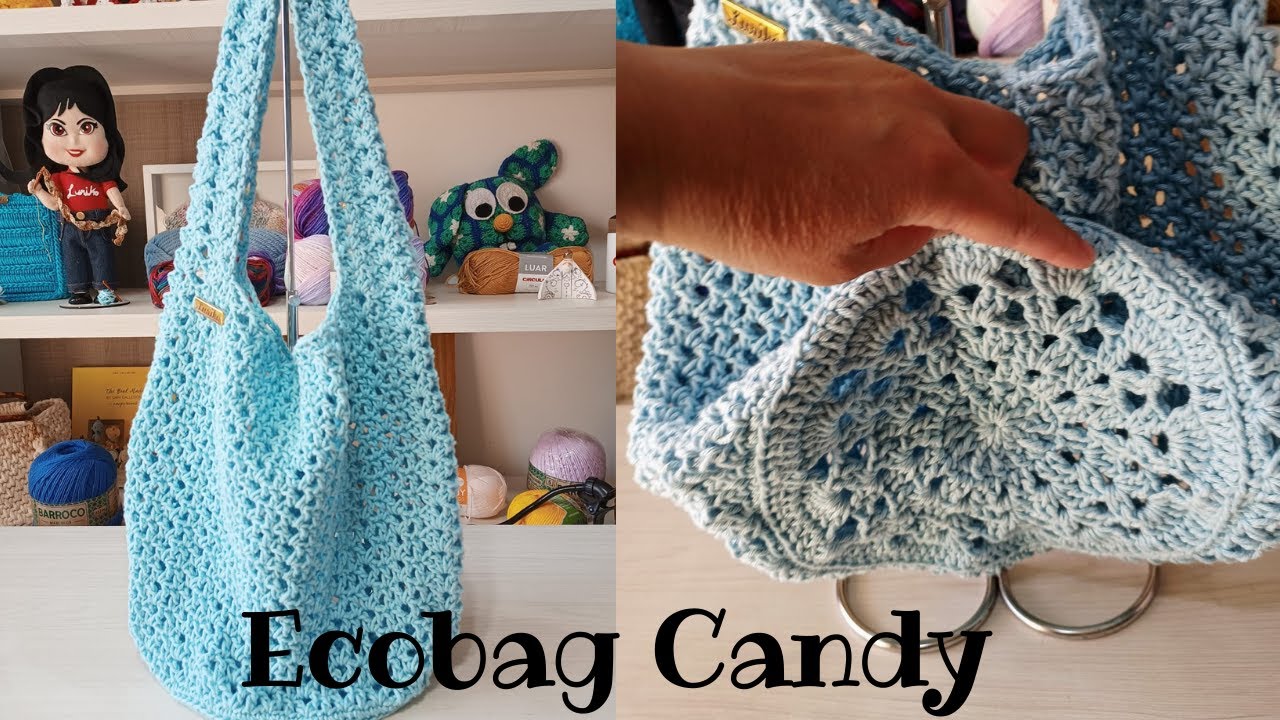 Ecobag de crochê Candy - com base e alça diferentes!!!