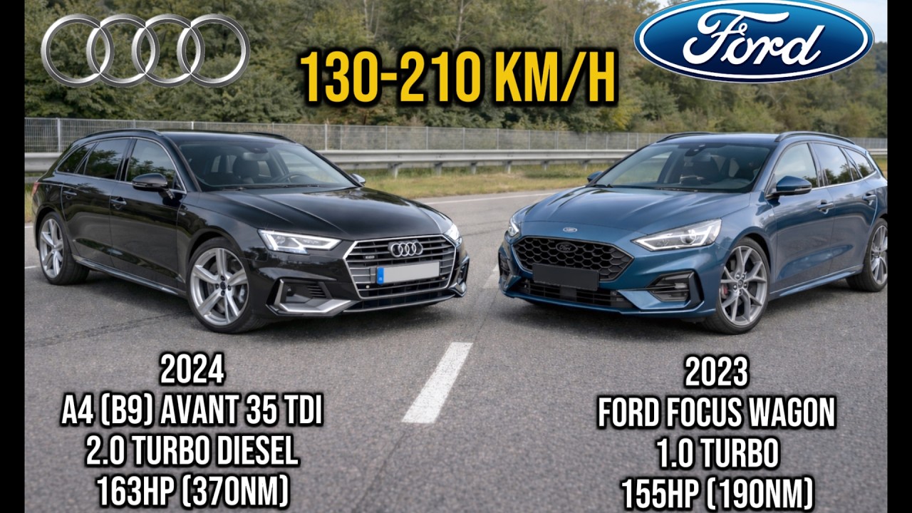 Big Diesel vs Small Hybrid - Audi A4 Avant 35TDI vs Ford Focus Wagon 1.0  | 130–210 km/h Test
