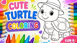 Cute Turtle Coloring Page for Kids | Fun & Easy Drawing