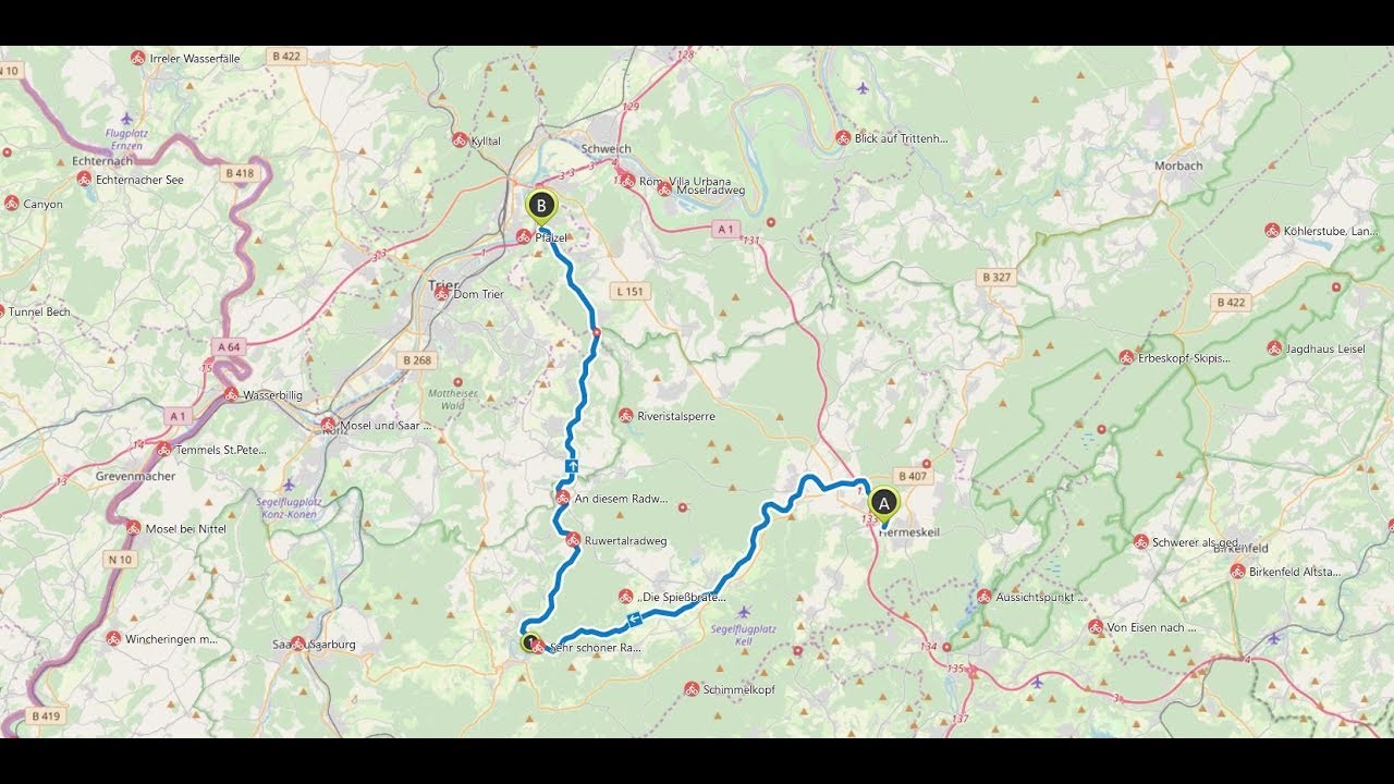 48 km, 360°-Video, Bahntrasse Hermeskeil n. Ruwer (Ortsteil v.Trier)
