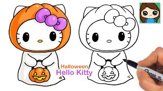 How to Draw Hello Kitty Pumpkin Ghost 🎃👻 Sanrio Halloween Cute Art