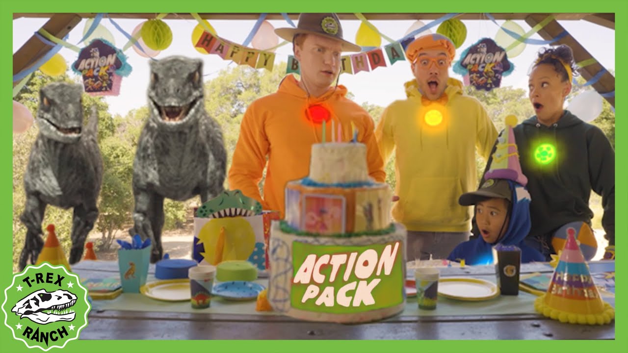 ACTION PACK Birthday with BLIPPI TRex Ranch Dinosaur Videos YouTube
