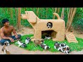 Build mud dog house for rescued puppies and craft house