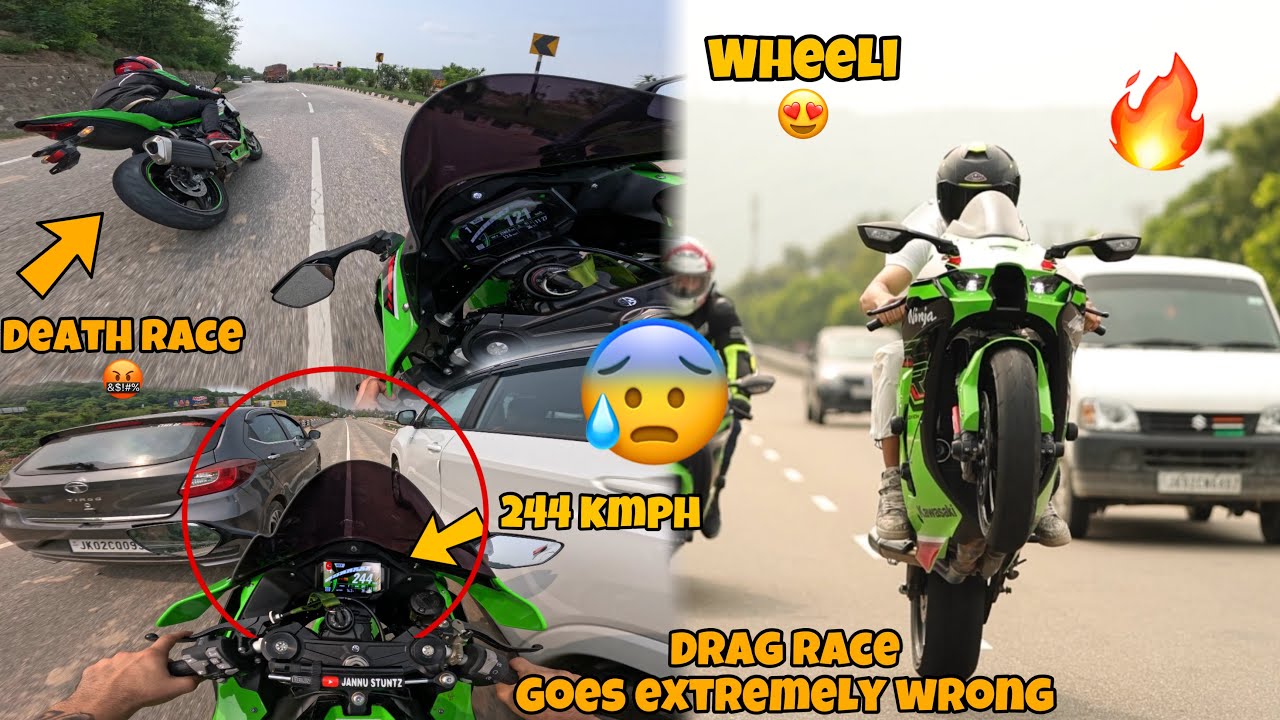 Drag Race Gone wrong 🤬🤯 || tank slapper At 244kmph 😰 || wheeli 😍