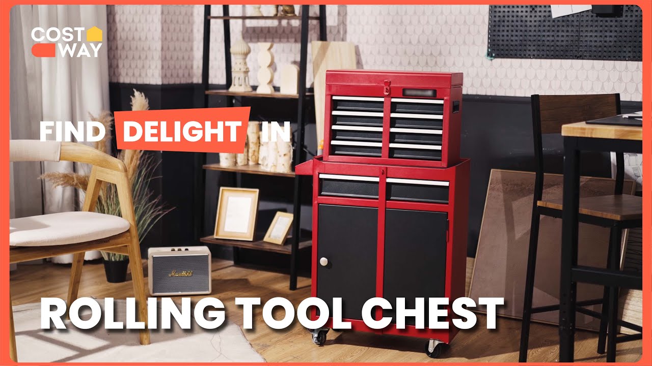 COSTWAY - 2-in-1 Rolling Tool Chest with 5 Sliding Lockable Drawers 🔏TL35276 
