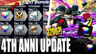 4th Anniversary Event Update | EX Zoro, Free Diamonds, Gold Frags & More - One Piece Bounty Rush