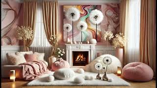 DANDELION Cozy Ambience Softest Room - Calm Piano Music - Soothing Atmosphere  - 1 Hour - Fireplace screenshot 5