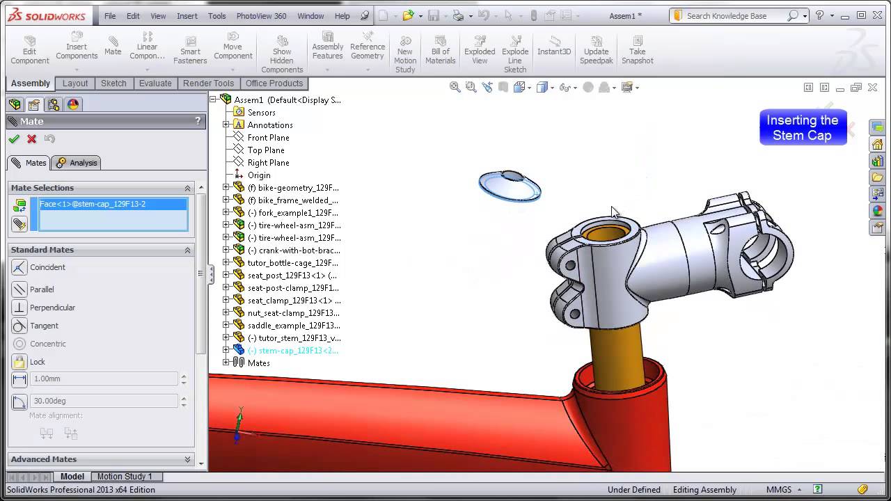 DSID129, Solidworks Project 9-2, Bicycle Assembly - Seat and Handlebar ...