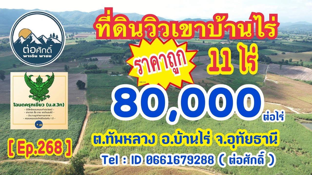 [ Ep.268 ] ขายที่ดินราคาถูก 80,000 เนื้อที่ 11 ไร่ ราคาไร่ละ 80,000 บาท ต.ทัพหลวง อ.บ้านไร่