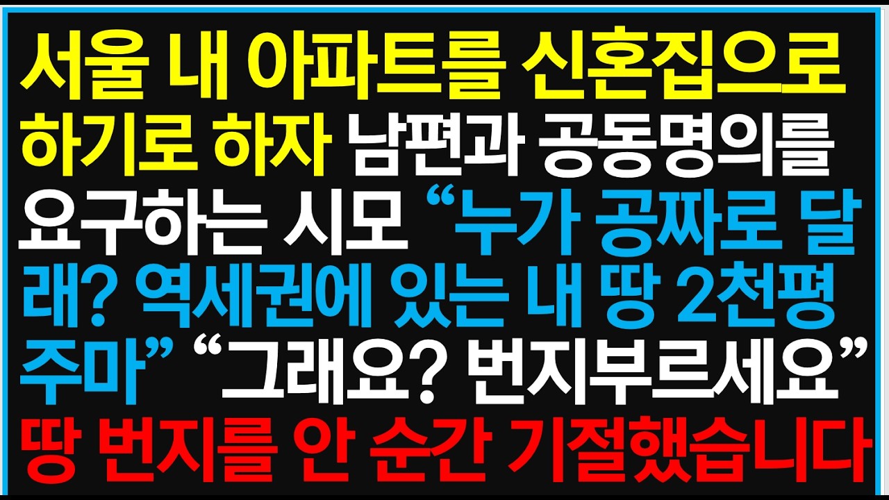 서울 내 아파트를 신혼집으로 하기로 하자 남편과 공동명의를 요구하는 시모 