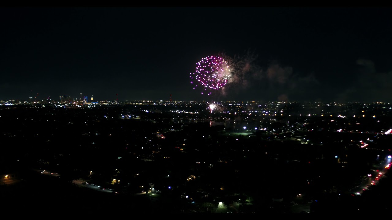 Fourth of July fireworks festivities from above San Antonio's Woodlawn Lake Park