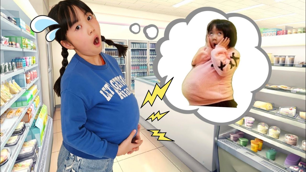 【寸劇】お菓子ばっかり運動しなかったらお腹大きくなっちゃった！？اكلنا كتير !! We ate too much【ごっこ遊び】