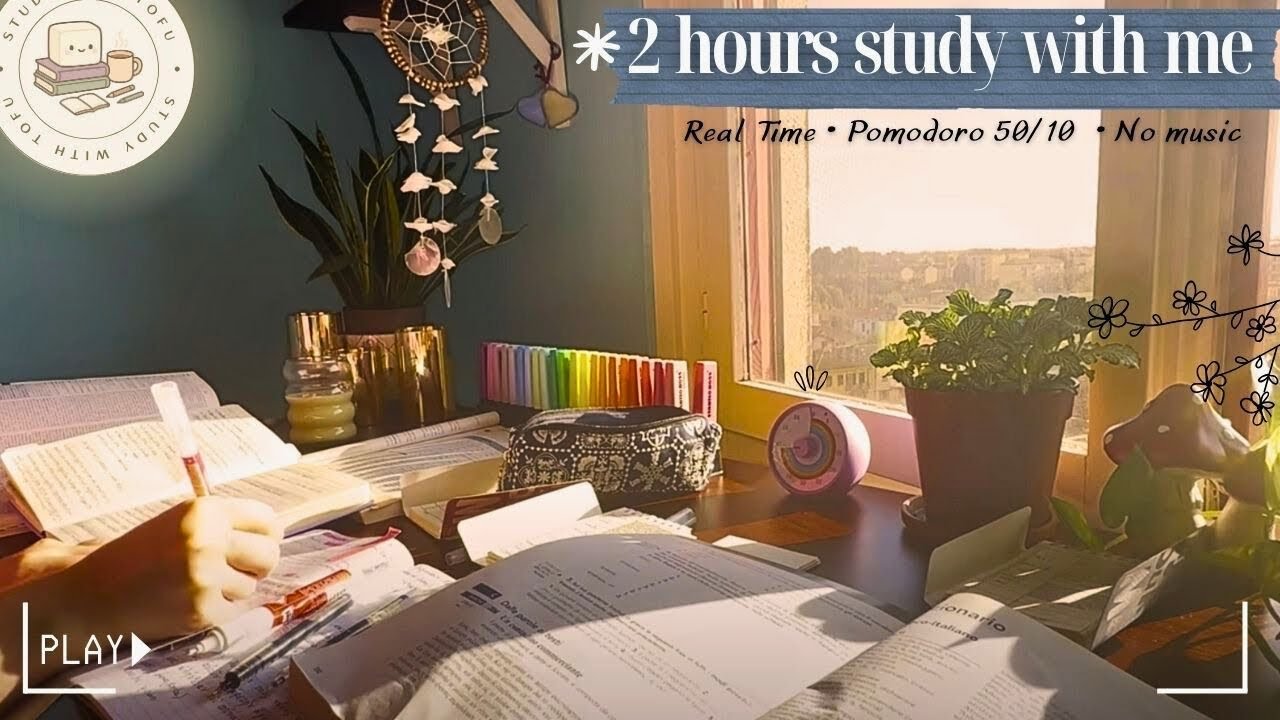 2 HOURS Study With Me | Real Time Pomodoro 50/10 | Background noise (No ...