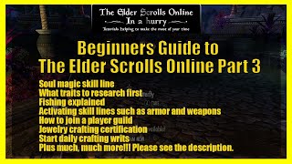 The Elder Scrolls Beginner Guide Part 3. Getting started with player guilds, fishing, gear and more.
