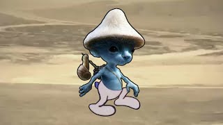 Blue Smurf cat walking meme (we live we love we lie)
