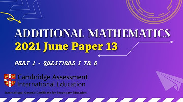 Cambridge IGCSE Additional Mathematics 2021 June Paper 13 Part 1