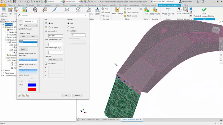 Product Simulation with Inventor Nastran: Bolt Connectors