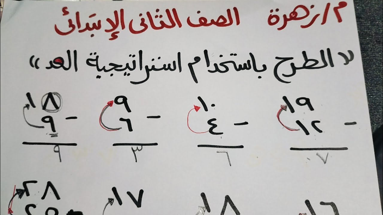 الطرح باستخدام استراتيجية العد للصف الثاني اتعلمي تكوني معلمة متميزة عن غيرك يالا ابدأي👌👌