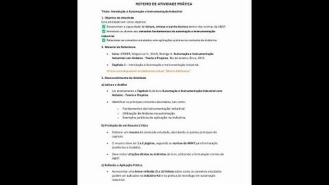 ATIVIDADE PRÁTICA   INTRODUÇÃO À AUTOMAÇÃO E INSTRUMENTAÇÃO INDUSTRIAL