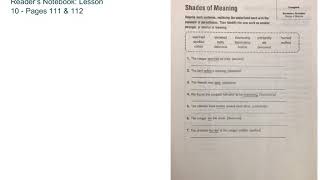 Reader’s Notebook: Lesson 10 - Pages 111 & 112