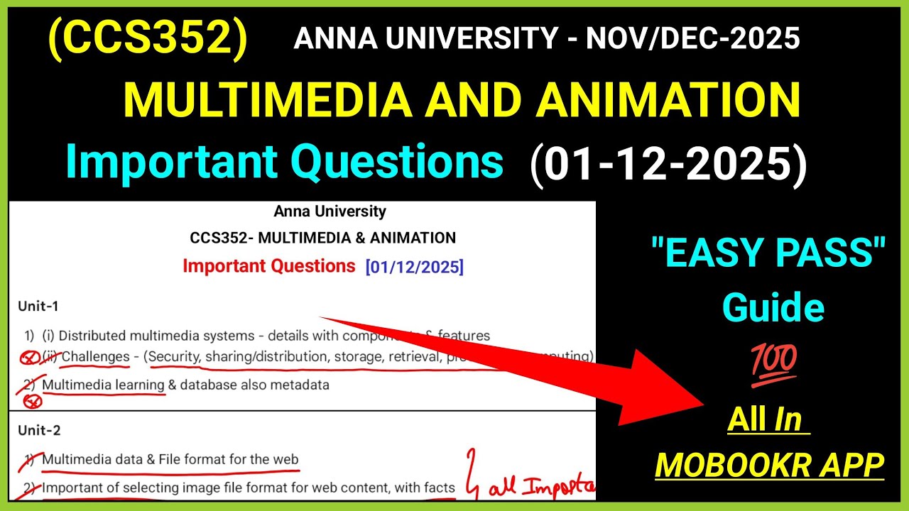 CCS352 multimedia and animation | important questions | nov dec 2025 exam latest | anna university 