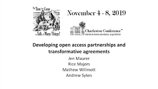 Developing open access partnerships and transformative agreements