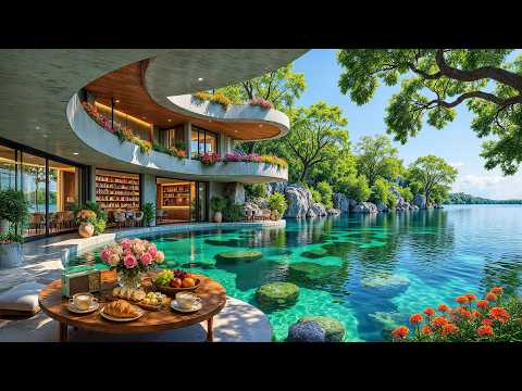 Elegant Lakeside Garden Retreat 🌸 | Smooth Jazz for Study, Relaxation & Cozy Morning Coffee Vibes ☕