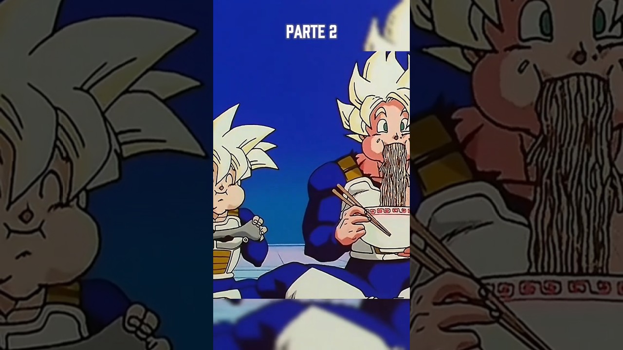 Goku e Gohan saem da Sala do Tempo curiosos… mas antes, fazem aquela boquinha!