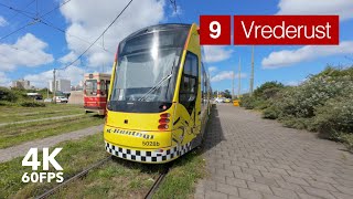 Slippery rails | π HTM Line 9 | 4K Tram Cabview | π³π± The Hague | Siemens Avenio