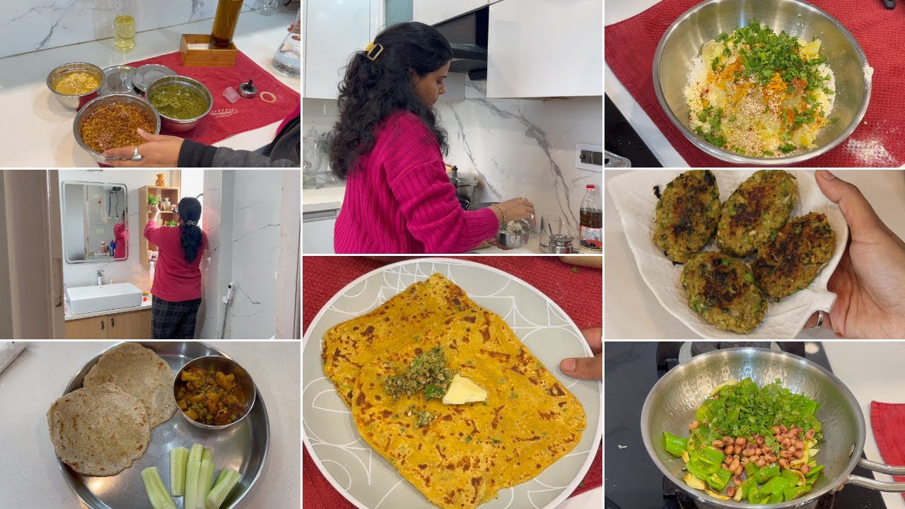 Softest Paratha In Different Style🍽️with Mirchi 🥜Peanut Thecha | Matar Cutlet Recipe 🧆