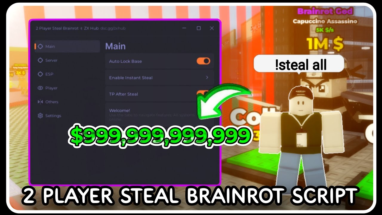 [ NEW ] 2 Player Steal Brainrot Script VERY OP - Instant Steal, Auto ...