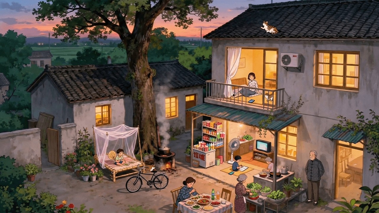 A peaceful Life in the Village | Cooking, Rice Fields & Sunset | Ghibli - Style Video