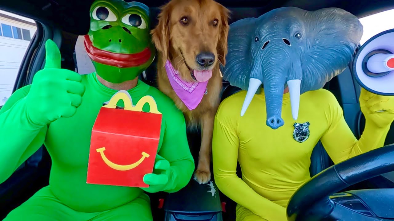 Rubber Ducky Surprises Wolf, Puppy & Police in Car Ride Chase!