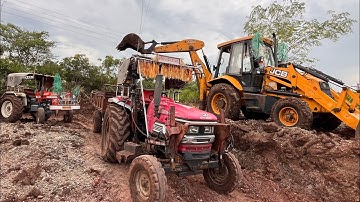 Jcb 3dx Loading Mud Trolley Mahindra Arjun And Swaraj 855 Tractor l