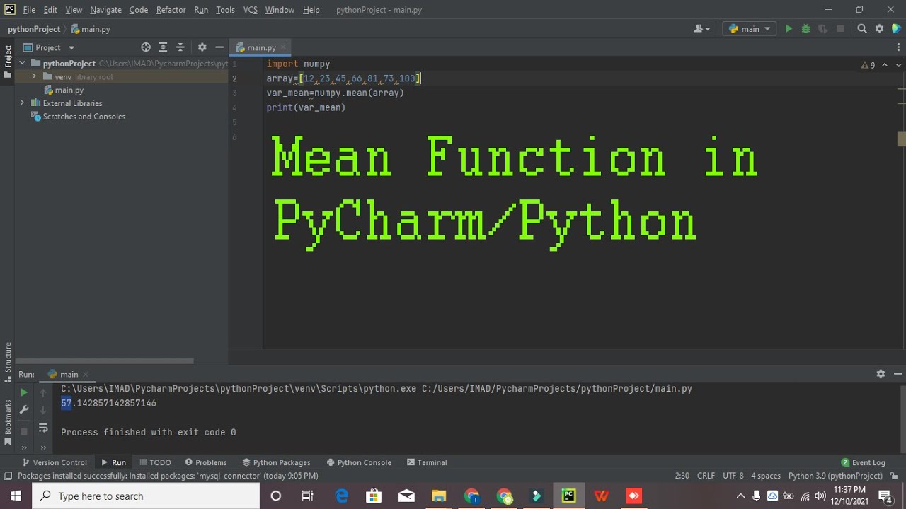 how to take mean in python | how to take mean in pycharm | builtin ...