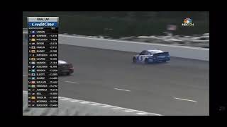 Kyle Larson and Lightning McQueen blowing tire on the last turn