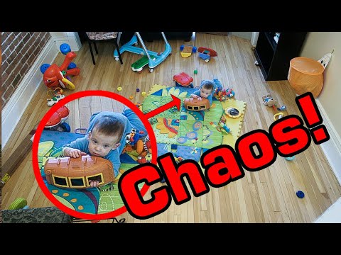 Time lapse of a baby playing with his toys