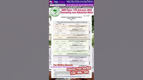 AMU Counselling-cum-Admission Schedule 2025–26 | AMU Class 11th Science / Diploma in Engineering