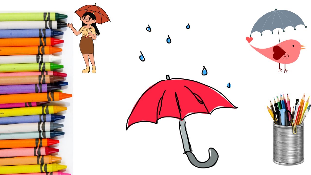 how to draw an umbrella with raindrops Drawing for kids easy drawing