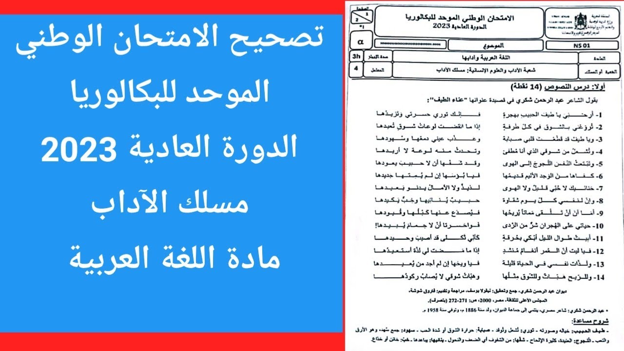 تصحيح الامتحان الوطني، الدورة العادية 2023، مسلك الآداب #تصحيح_الامتحان_الوطني#2023#اللغة_العربية