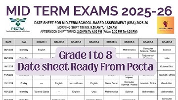 🎓 Mid Term Exams 2025-26 | Classes 1 to 8 Punjab Board  | PECTA Date Sheet, Syllabus & Paper Pattern
