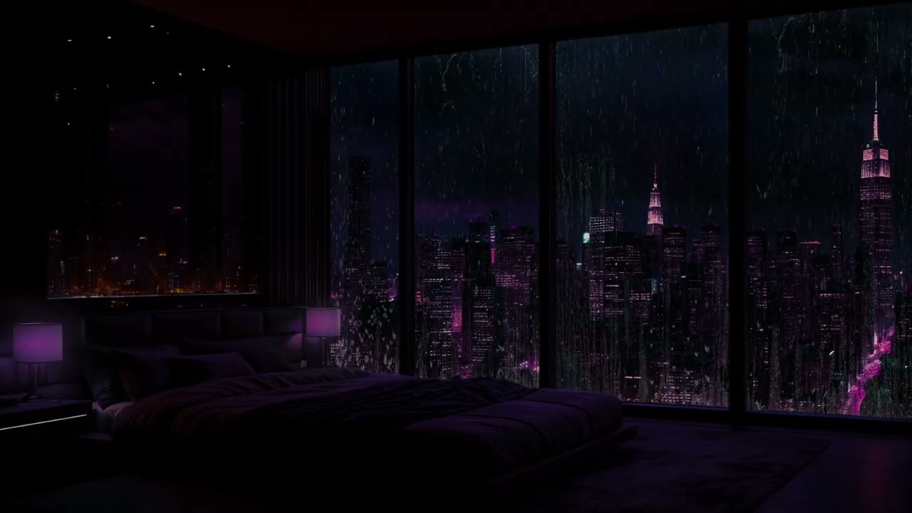 Rainy Night in Luxury NYC Apartment 🌧️ Cozy Bedroom, Candlelight & Relaxing Rain Sounds for Sleep