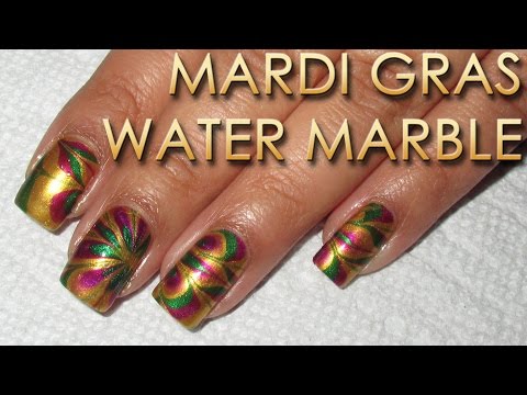 Mardi Gras Water Marble | DIY Nail Art Tutorial