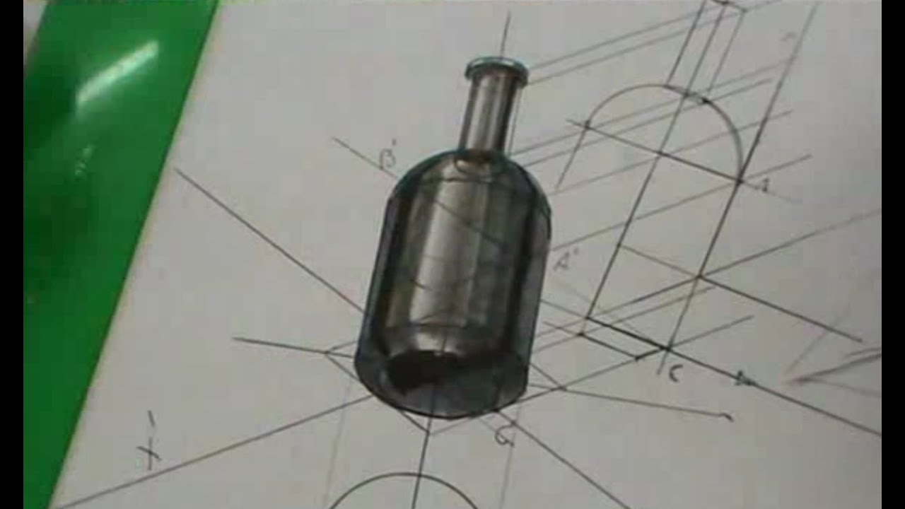 Botella en axonometría isométrica