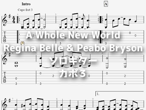 アラジン A Whole New World Regina Belle Peabo Bryson ソロギター Tab譜面 Youtube