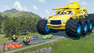 Big & Small McQueen & Police Car vs Zombie Mack, Giant Lava Pit Downhill Race – BeamNG.drive screenshot 2