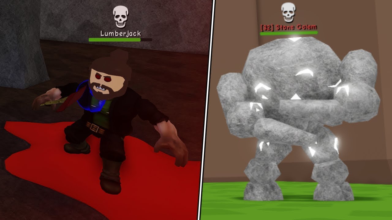 Fighting The Stone Golem The Lumberjack Bosses Wizard Simulator Youtube - defeat the lumberjack roblox