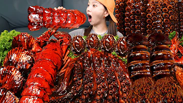 [Mukbang ASMR] Octopus Seafood FLEX 🐙 Jjajang Lobster Squid Enoki Mushrooms Seafood Boil Ssoyoung